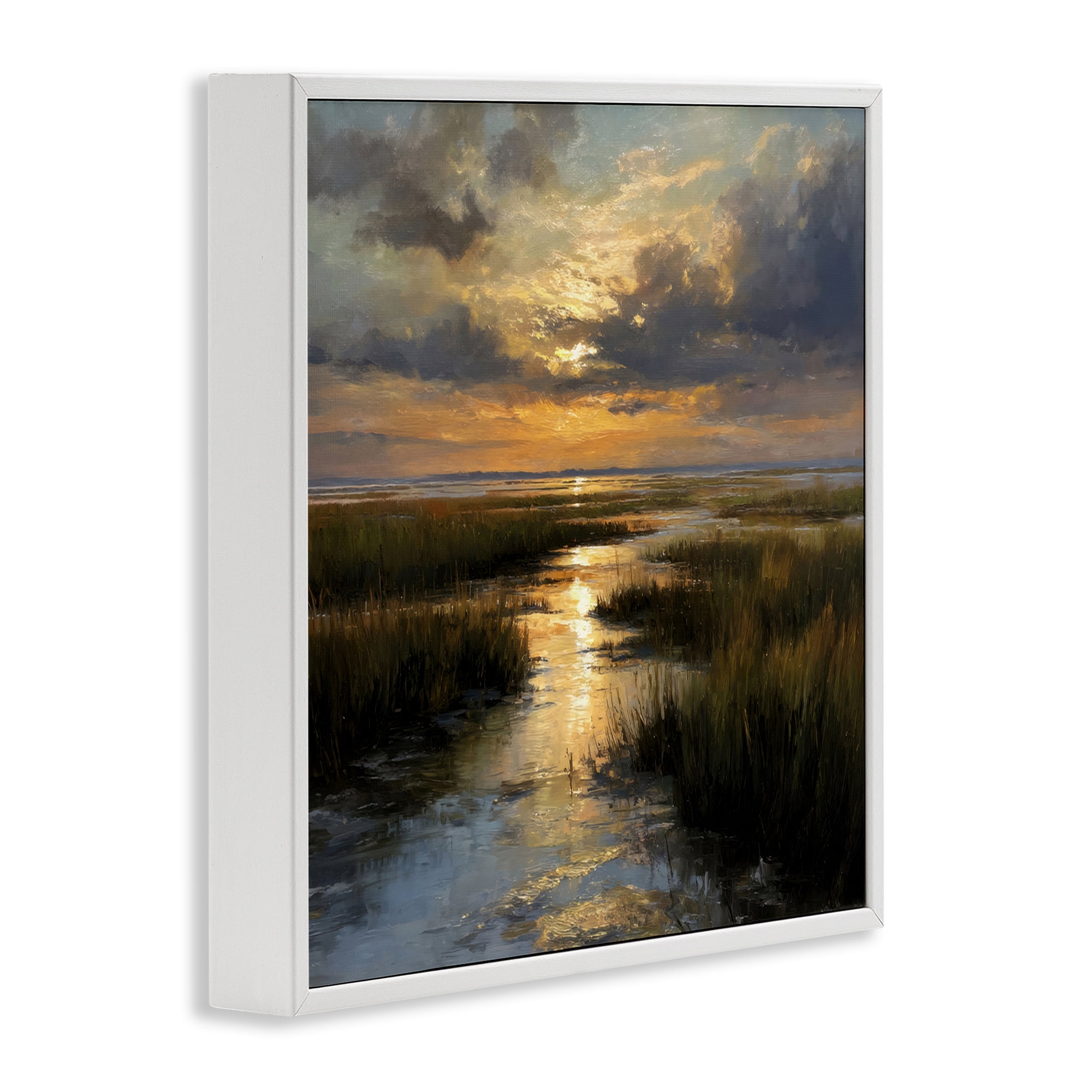 Stupell Industries Sunset Over Marshland White Framed Giclee Art, design by Petal Prints Design
