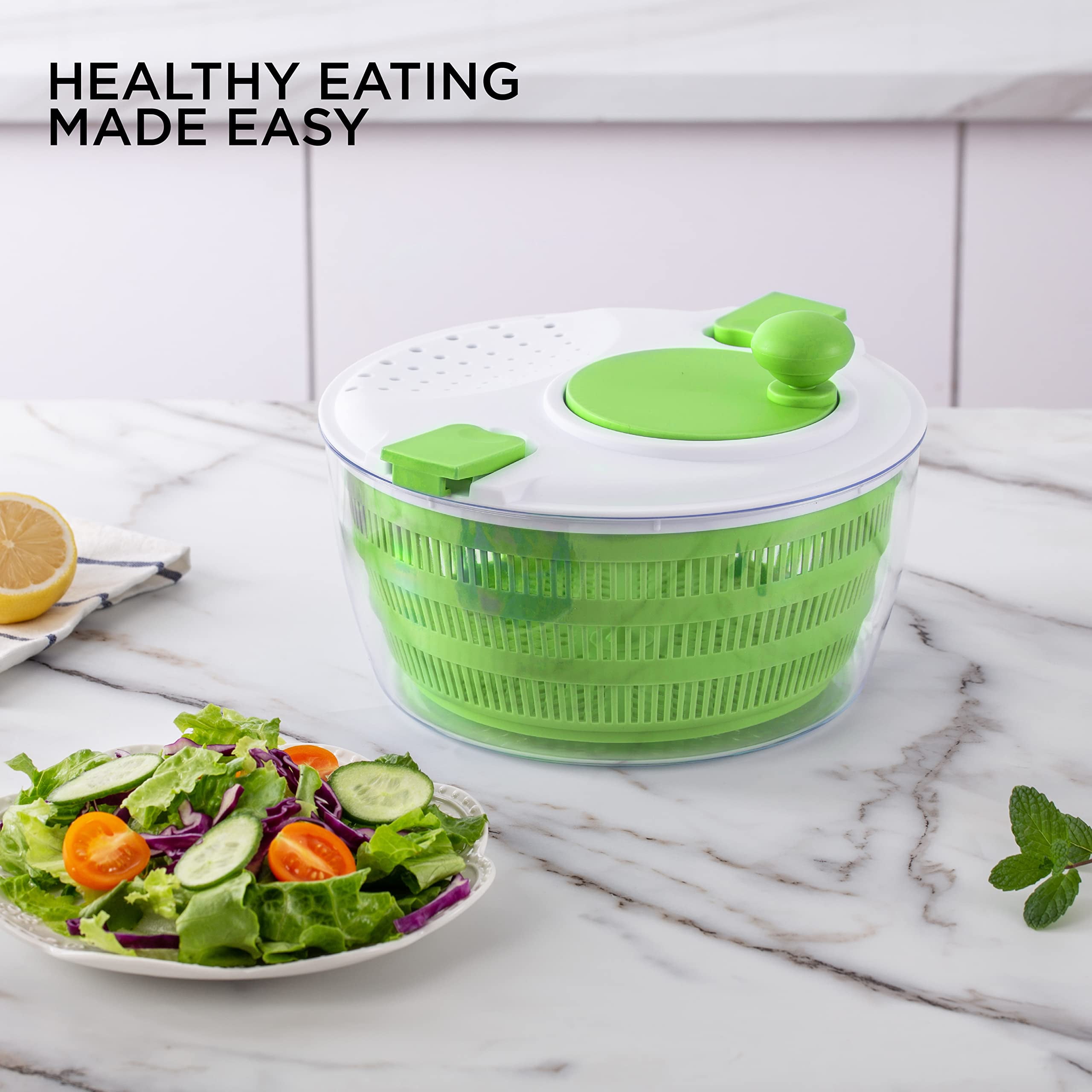 Geedel Salad Spinner, Vegetable Washer Dryer Drainer, Lettuce Spinner Dryer  with Bowl and Colander, Easy to Clean Salad Dryer Spinner for Salads