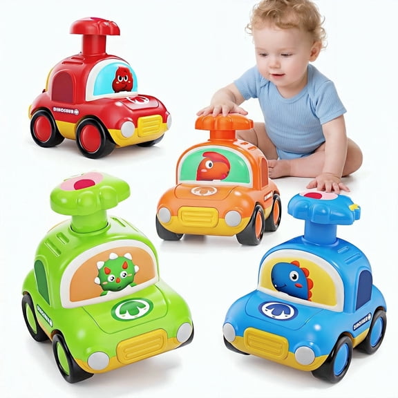 Baby Boys Car Toys for 1 Year Old, Press to Go Dinosaur Toy Cars for Toddlers 1-3, Infant Push Go Trucks, 1st Birthday Gift for Boys Girls