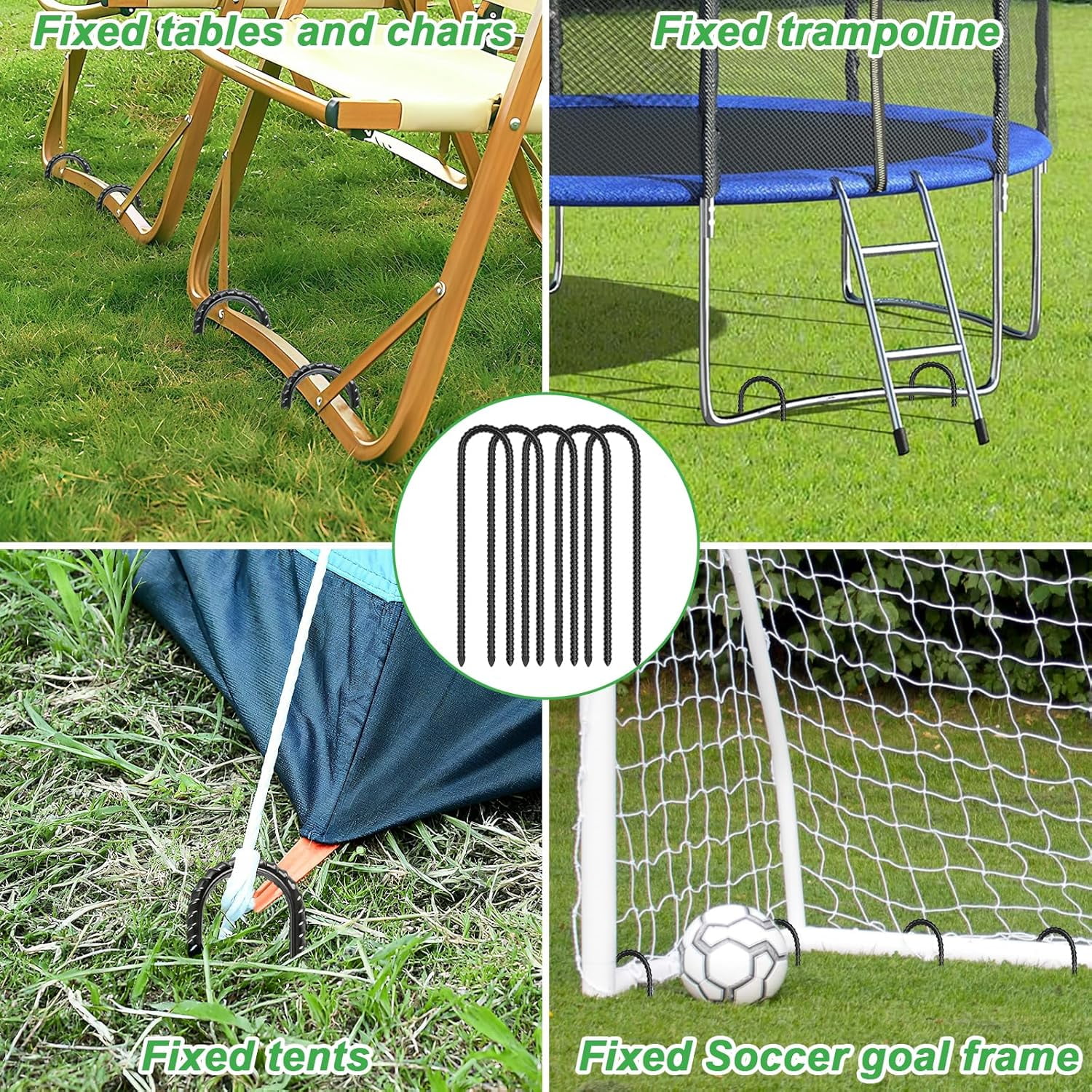 Trampolines Wind Stakes 16 Pack 16 Inch, 0.3 Inch Thick Heavy Duty U Shaped Rebar Tent Stakes Ground Anchors Galvanized Steel Safety Trampoline Anchors for Camping Tents, Soccer Goals