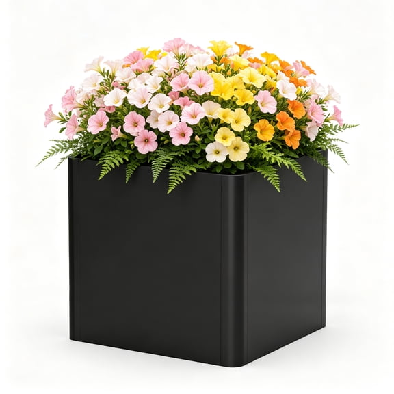 Metal Square Planter Box, Galvanized Steel Planters for Outdoor Plants, 20"x 20"x 21" Black Large Outdoor Planters with Drainage Hole for Porch/Patio/Garden