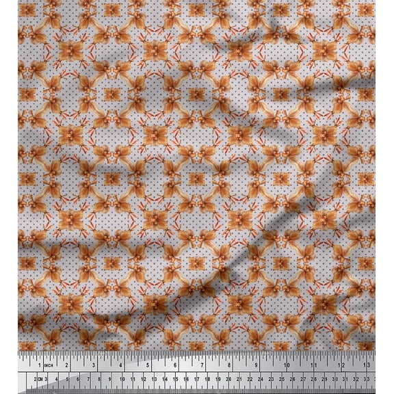 Soimoi Grey Poly Georgette Fabric Dot & Floral Decor Fabric Printed Yard 42 Inch Wide