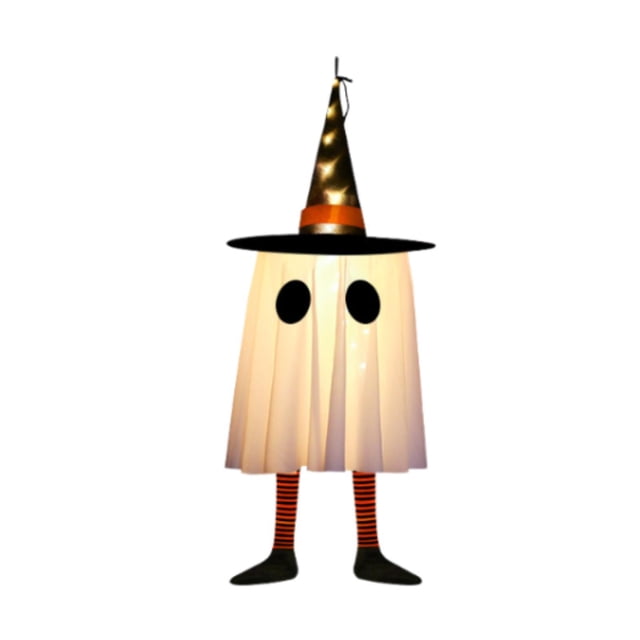 Halloween Luz Decorativa Colgante Fantasma con Luz Brillante Modos de Iluminación y Diseño con Sombrero Material Poliéster Adecuada para Naranja