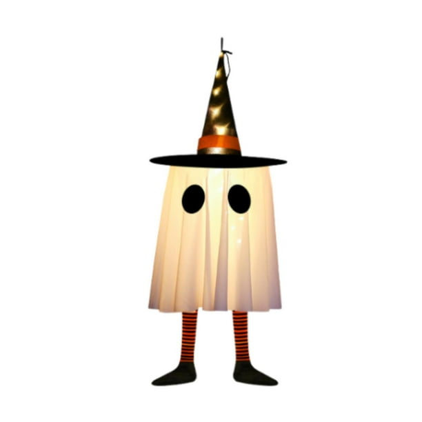 Fantasma colgante de Halloween, decoración de Halloween, luz, accesorios luminosos, fantasma luminoso, decoración colgante para exteriores, jardín y h Naranja