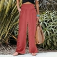 thumbnail image 2 of Baberdicy Linen Pants Women Summer Women's Solid Loose Relaxed High Waist Cotton Pocket Wide Leg Pants Women's Pants Watermelon Red, 2 of 5