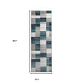 thumbnail image 2 of 8' Teal And Gray Patchwork Power Loom Stain Resistant Runner Rug, 2 of 7