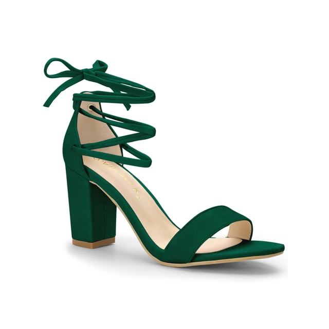 BLISSFUL STEP Sandales pour Femmes Unies d'Été à Talons Blocs à Lacets Vert 9