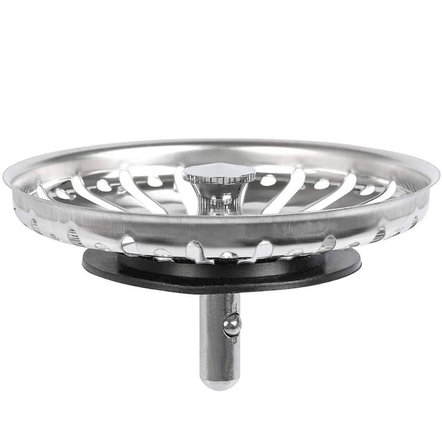 Stainless Steel Kitchen Sink Strainer Basket - Replacement for Standard Drains - Universal Style Rubber Stopper