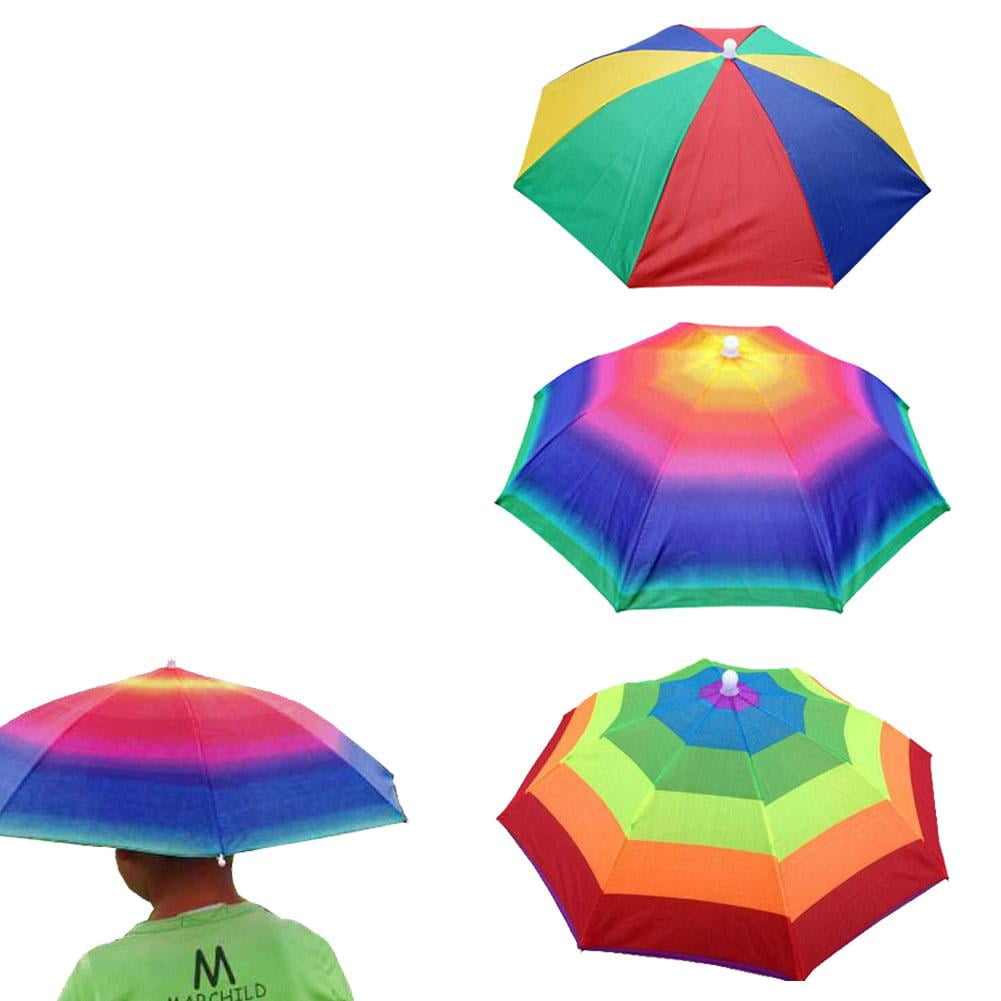 Rainbow Umbrella Hat Folding Sun-rain Umbrella Hat for Outdoor Activities