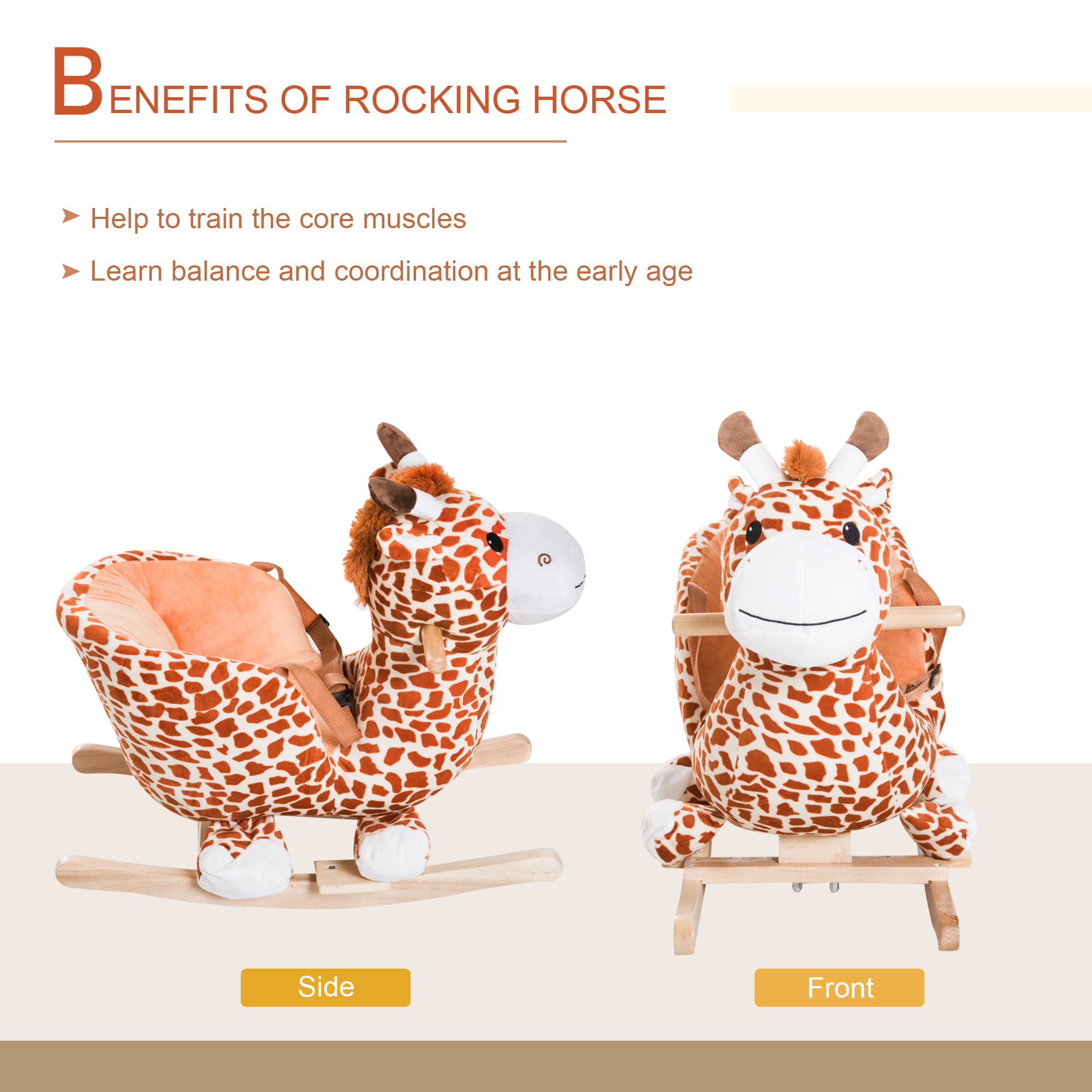 Qaba Kids Plush Rocking Horse Giraffe Style Themed Ride-On Chair Toy With Sound Brown - image 5 of 10