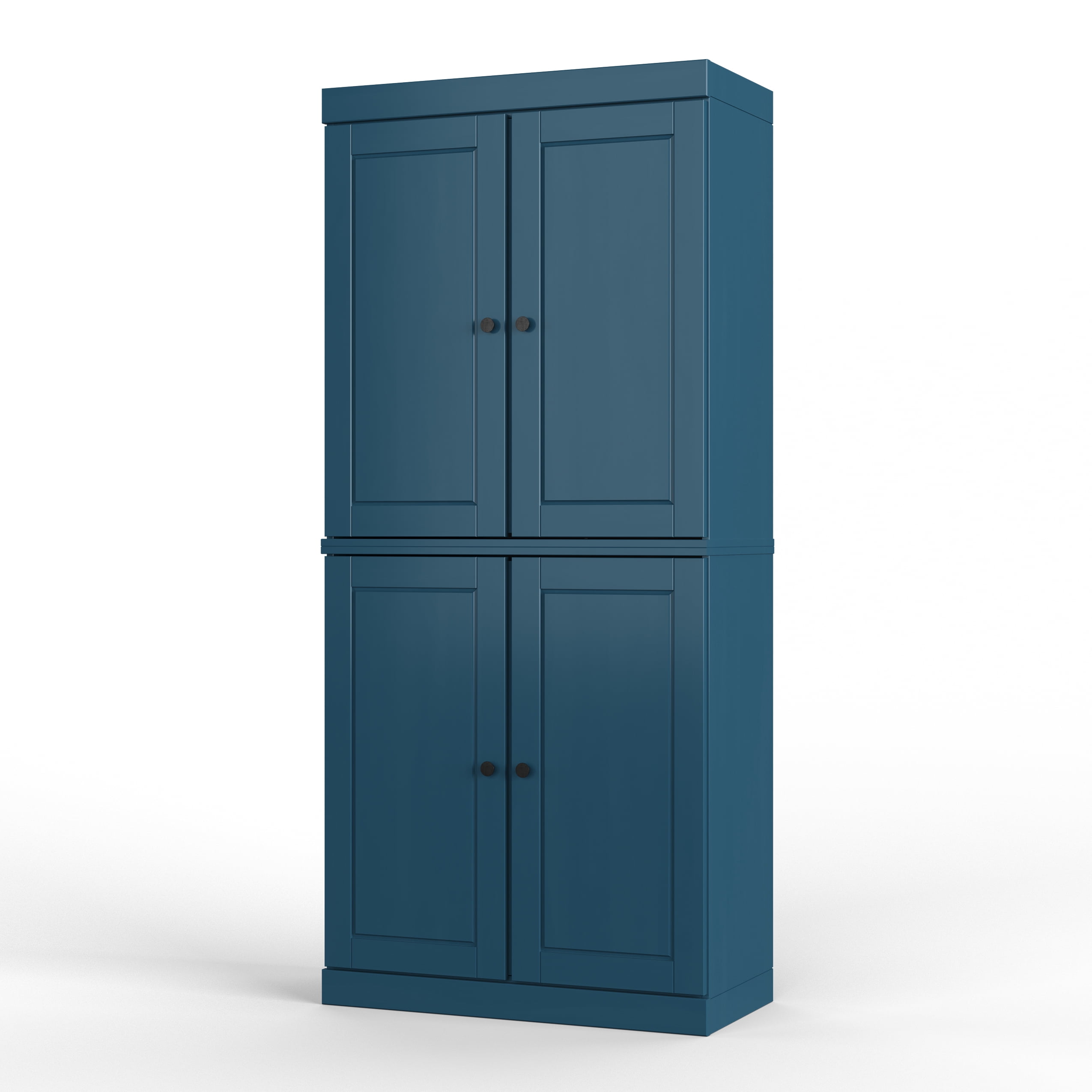 Palace Imports 100% Solid Wood Kitchen Pantry Storage Cabinet with Doors, Adjustable Shelves and 2-Drawers, Teal Blue