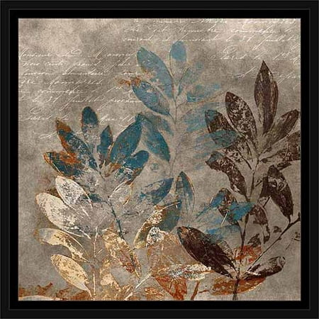 Textured Distressed Leaf Branches Nature Painting Grey & Blue, Framed Canvas Art by Pied Piper