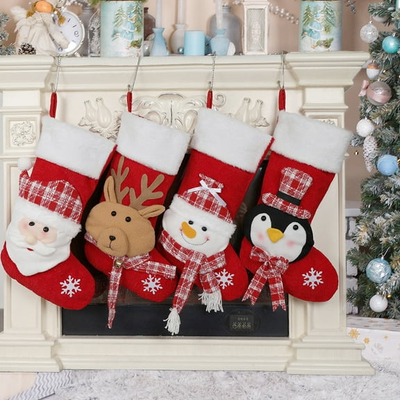 Large Christmas Stocking 20 Inch Red Festive Holiday Decor for Mantel Tree Fireplace with Snowflake Patterns Seasonal Gift Holder