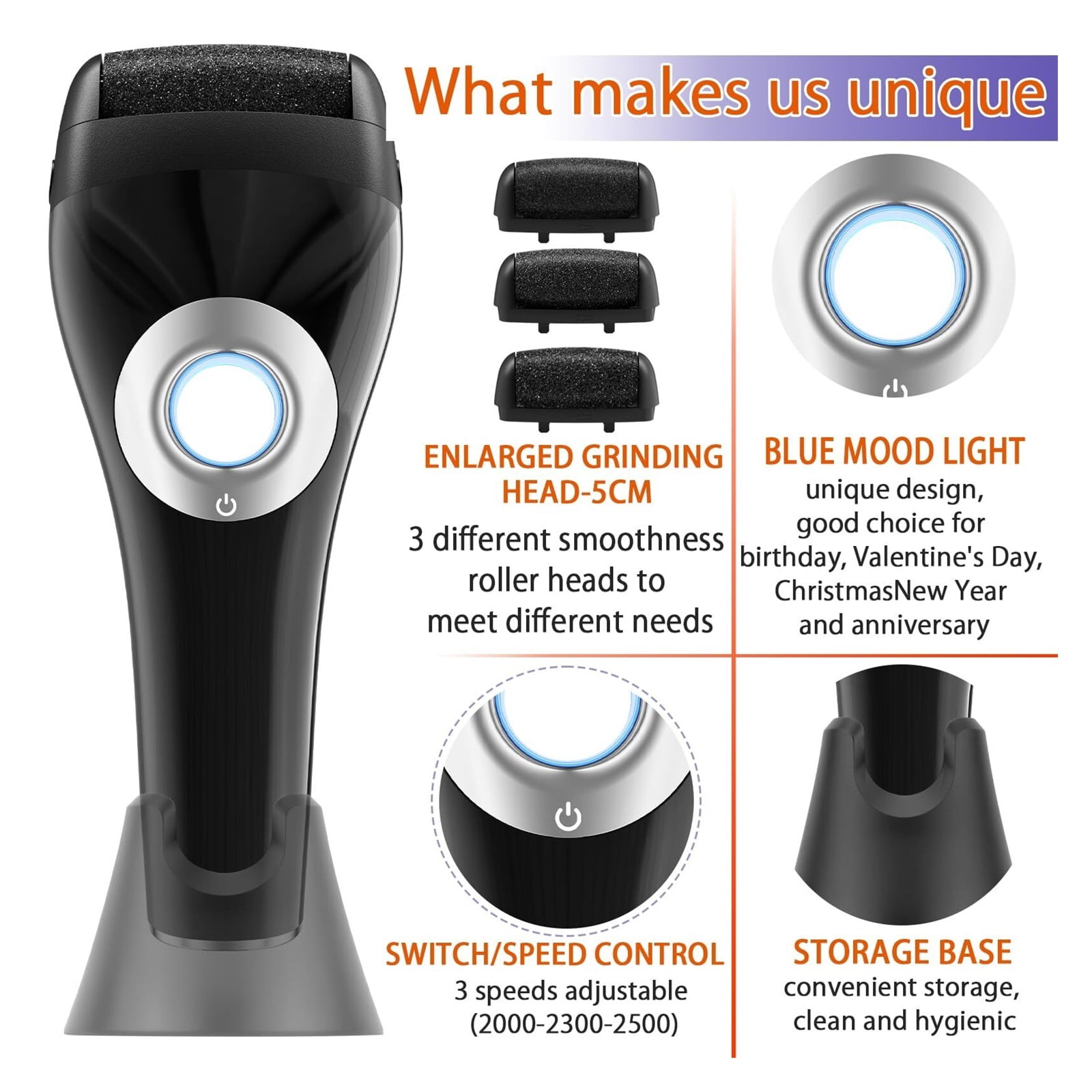 Upgraded Rechargeable Foot Callus Remover, Professional Electric Foot File, 10 in 1 Pedicure Tools Foot Care Kit Pedi Feet Care for Dead, Hard Cracked Dry Skin Ideal Gift (Black)