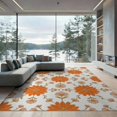 thumbnail image 2 of ODIKA 8'x10' Washable Area Rug Non-Slip Chair-Friendly Mat Distressed Trailing Vintage Vine Motif Botanical Orange Boho Refined Structured for Dining Room, Large Office, Lounge, 2 of 7