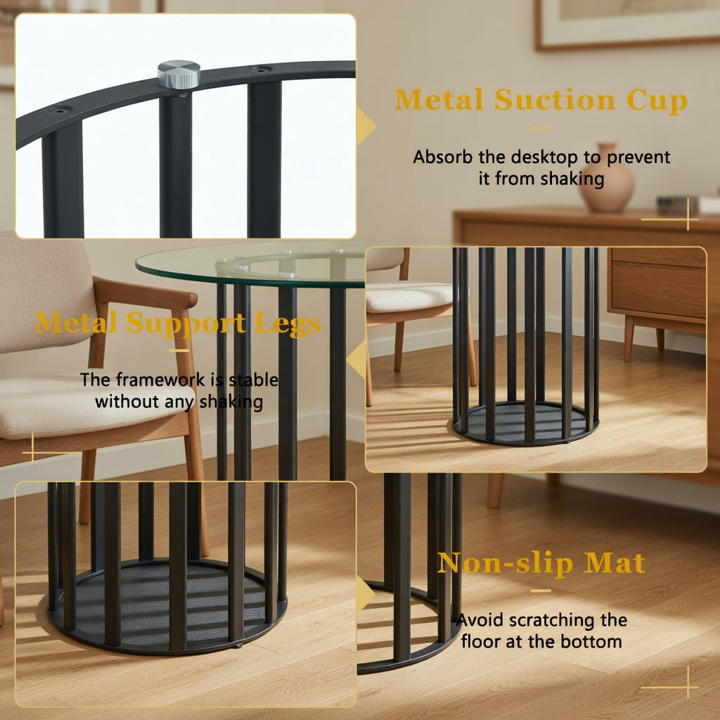 Hommoo 71-inch Oval Tempered Glass Dining Table, Metal Double Column Base, Light Luxury Modern Design for 6-8 People, Scratch-Resistant & Easy-Clean Tabletop, Black
