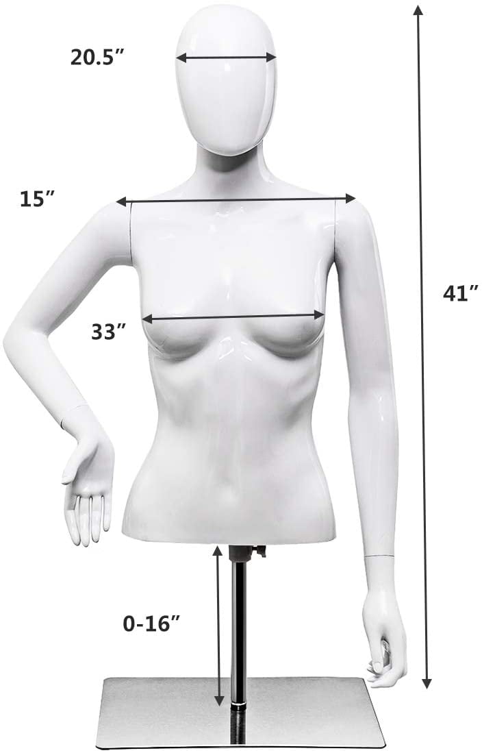 for Woman Clothing Dress Jewelry Display Color : Without arms, Size : Medium Female Mannequin Torso Body Dress Form with Head & Black Adjustable Metal Stand 