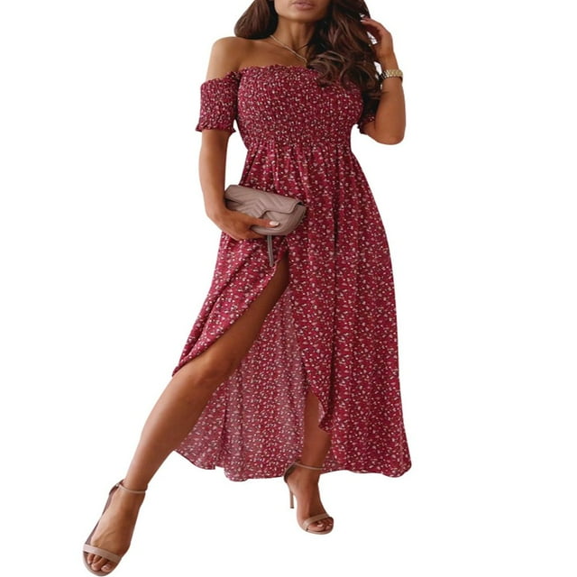 Julycc Robe Maxi Sans Bretelles pour Femmes Été Épaules Dégagées Tube Longue Sans Manches Robe d'Été