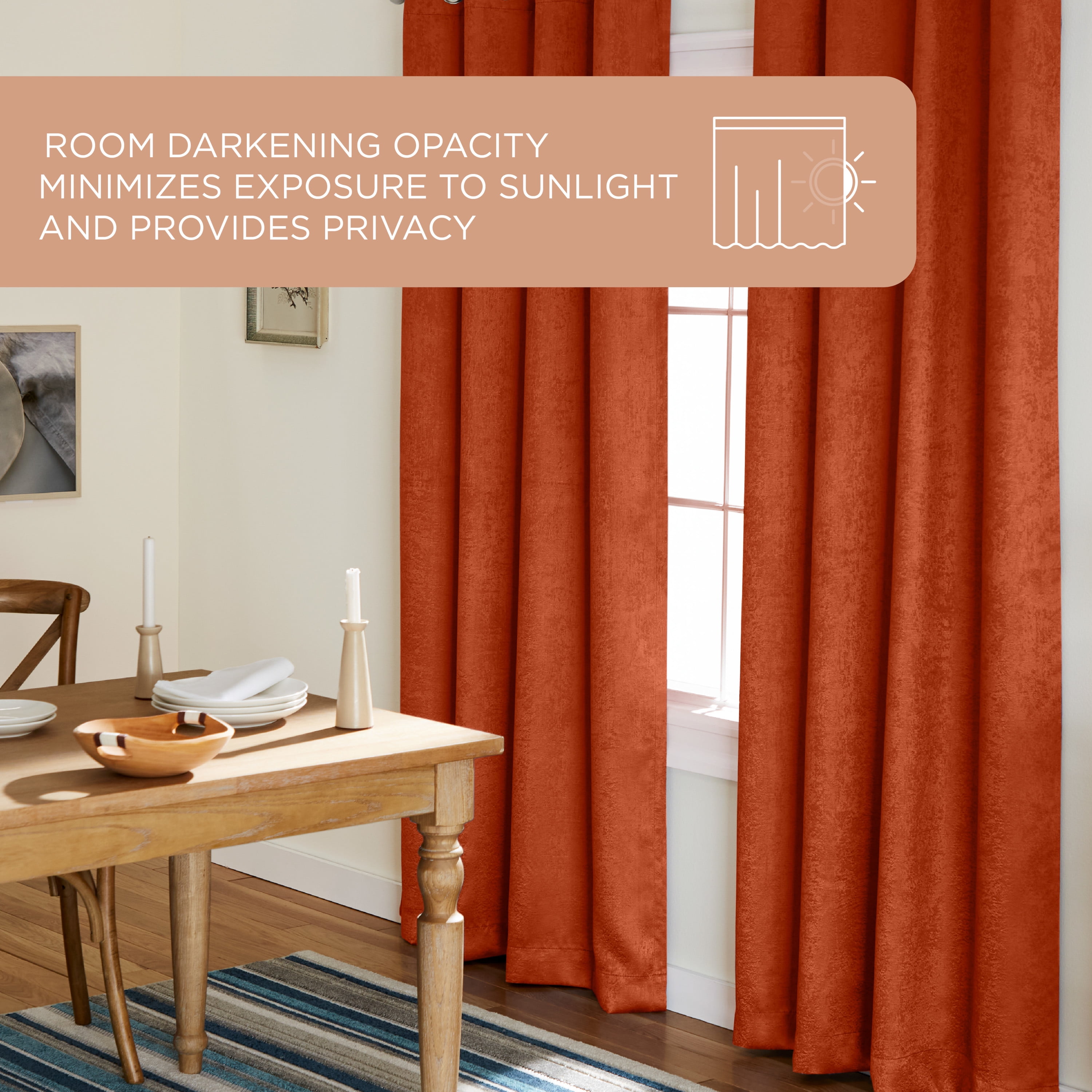 TOWN & COUNTRY EVERYDAY Lustre Solid Heavyweight Textured Sateen Indoor Curtains, Room Darkening Opacity, Grommet Top, Energy Efficient, 2-Pack Set, 52"x96", Mecca Orange