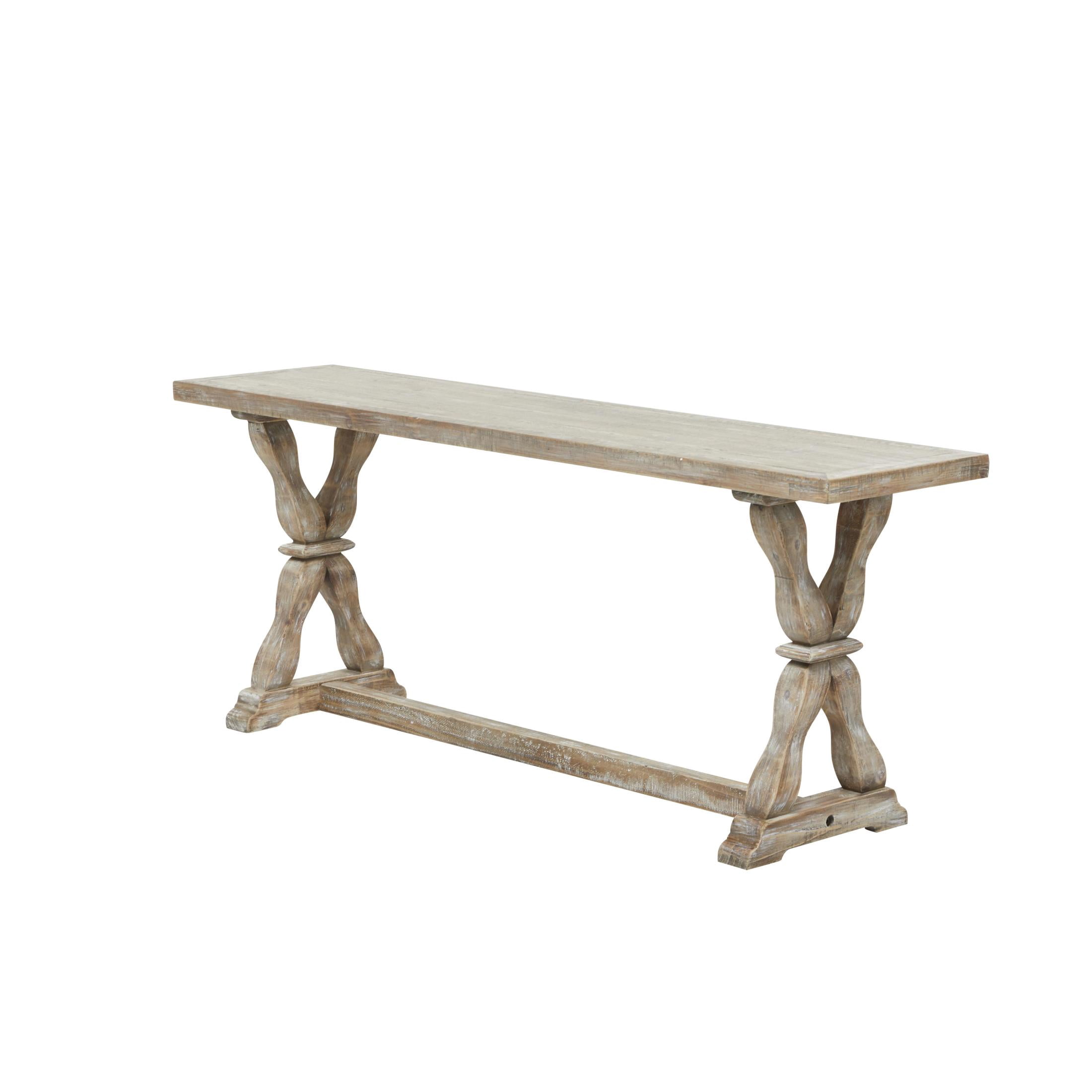 DecMode Wood Whitewashed Bench with Angled Turned Legs, Brown
