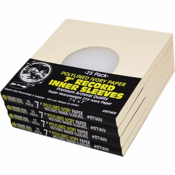(100) Super Heavyweight Polylined Ivory Paper Inner Sleeves for 7" Records - Archival Quality, Acid-Free, Static-Free - Premium Protection - 07IAIV