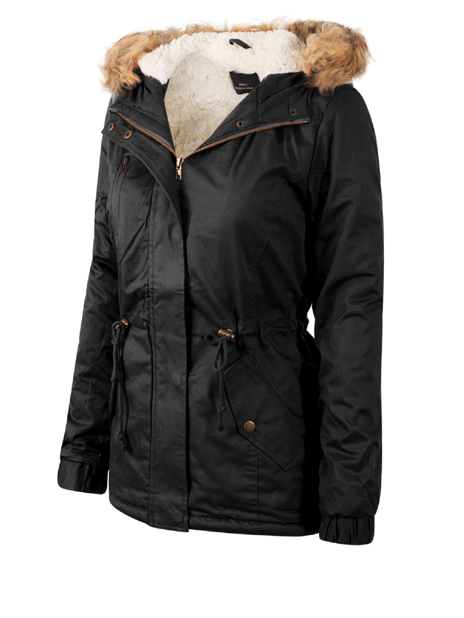 Design by Olivia Womens Junior Fit Casual Fleece Lined Military Anorak Safari Hoodie Jacket