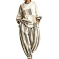 thumbnail image 3 of PNTUTB Fashion Women's Color Block Two Piece Set Crew Neck Long Sleeve Top Harem Pants Loose Casual Comfort Trendy Outfit Sets, 3 of 7