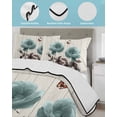 thumbnail image 4 of Quilts Full Size, Teal Blue Floral Soft Comforter Bedding Set for Bed, Vintage Rustic Botanical Beige Wooden Lightweight Quilted Bedspread with Pillow Cover(2 Pieces) for All Season, 78x90 Inch, 4 of 6