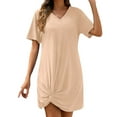 thumbnail image 1 of 2025 Nuevo vestido de playa de verano con cuello en V, manga corta y nudo lateral - Minivestido informal para mujer - Tallas S-XXL, 1 of 5