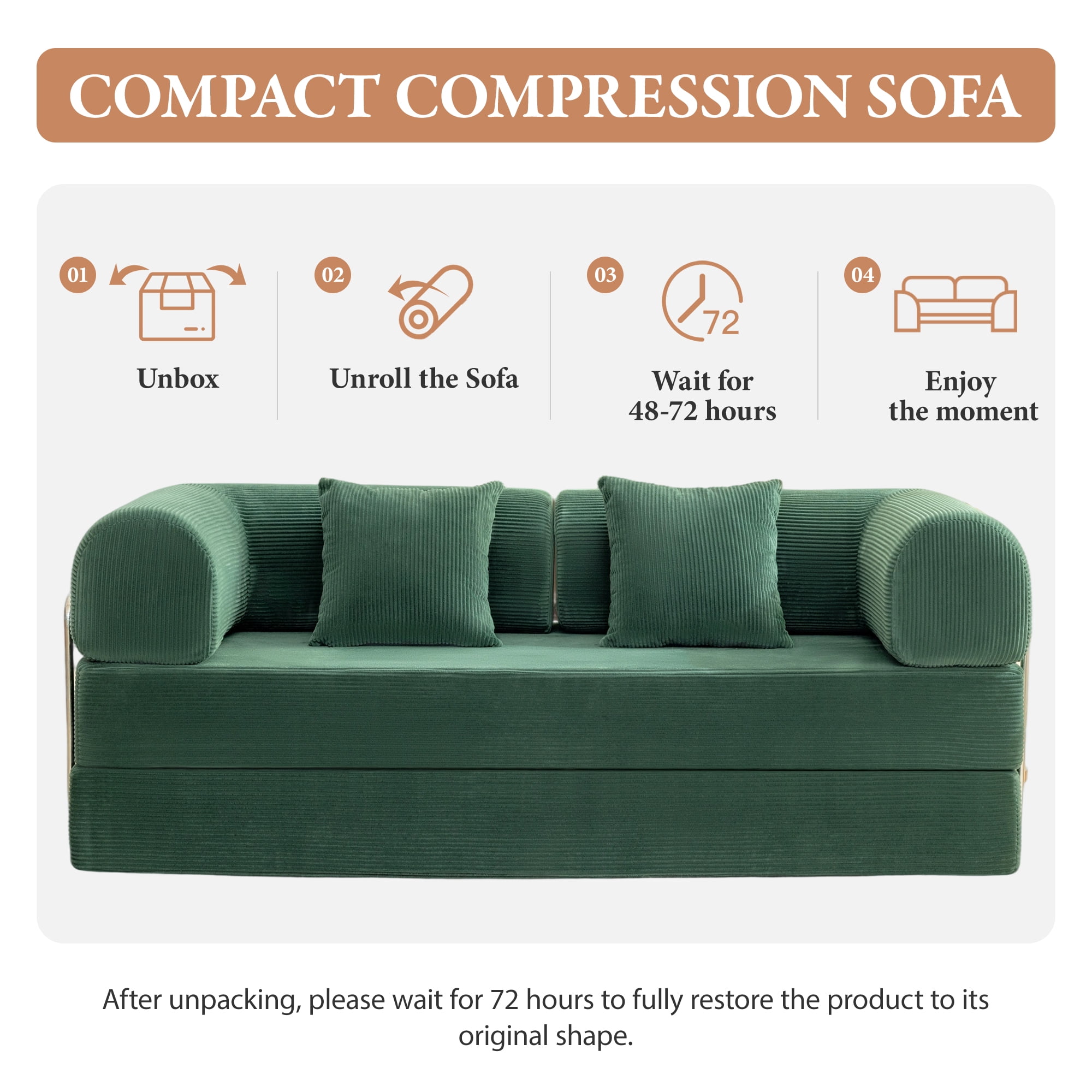 COOLHUT 78.7" W Combination Sofa, High Rebound Density Foam Sofa Couch, Two Forms Floor Couch Three Seats Sofa Bed for Living Room, Bedroom, Green