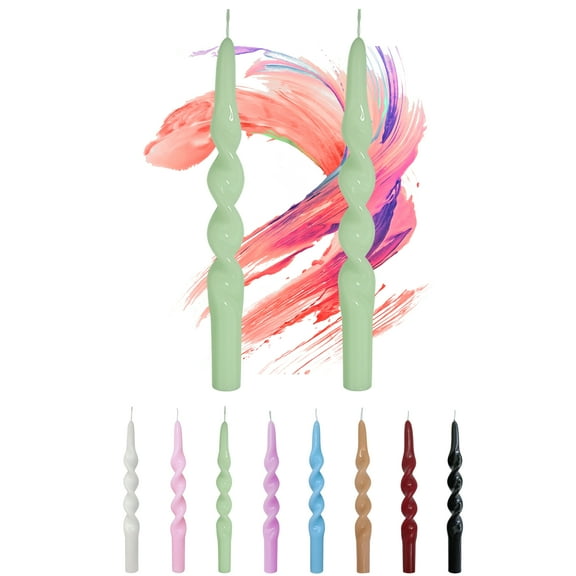 FCMSHAMD 9.8 inch Green Spiral Taper Candles Sticks for Dinner Home Decoration Unscented Smokeless Candles Pack of 2