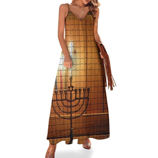 Hanoucca Robe Sans Manches Menorah Robes de Soirée pour Femmes Robes d'Été Femme 2024 Robes à Manches Longues