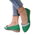 thumbnail image 4 of IEMIEMIEM Womens Rhinestone Ballet Flats Pearl Round Toe Flat Shoes Comfortable Soft Leather Slip On Daily Dress Ballet Flats Green 8.5 Wide, 4 of 7