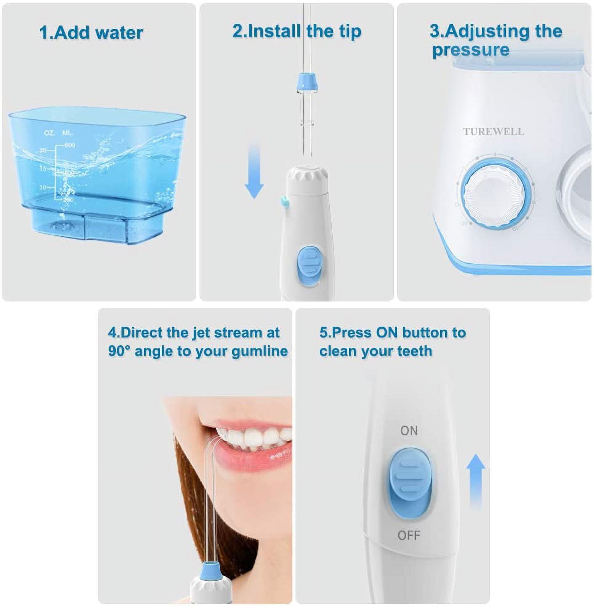 Homgeek Water Flosser for Braces Teeth Cleaner Dental Water Teeth 10  Adjustable Pressure with 7 Multifunctional Tips White 