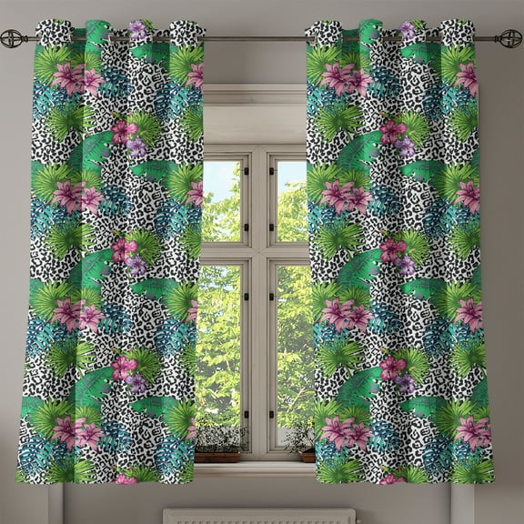 Ambesonne Grommet Curtain, , 50"x60", Fern Green and Multicolor