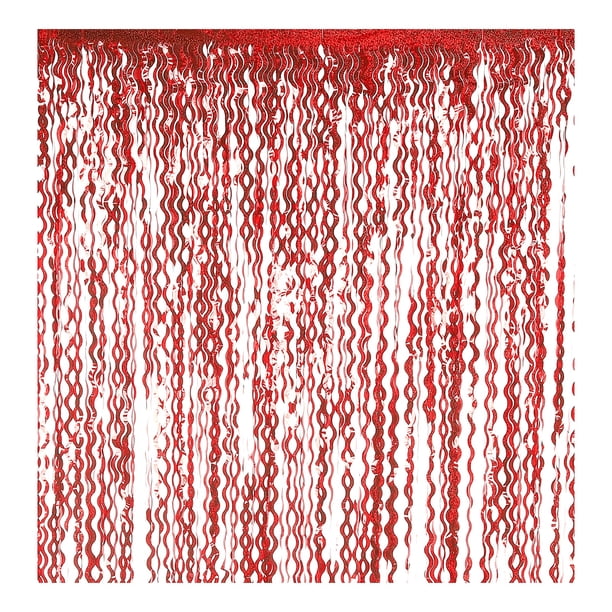 Decoración de fondo de fiesta de 2 paquetes, cortinas de flecos de papel de aluminio de 1mx2m para decoración de fondo de fiestas, Navidad, bodas, cumpleaños, cabina fotográfica, roja