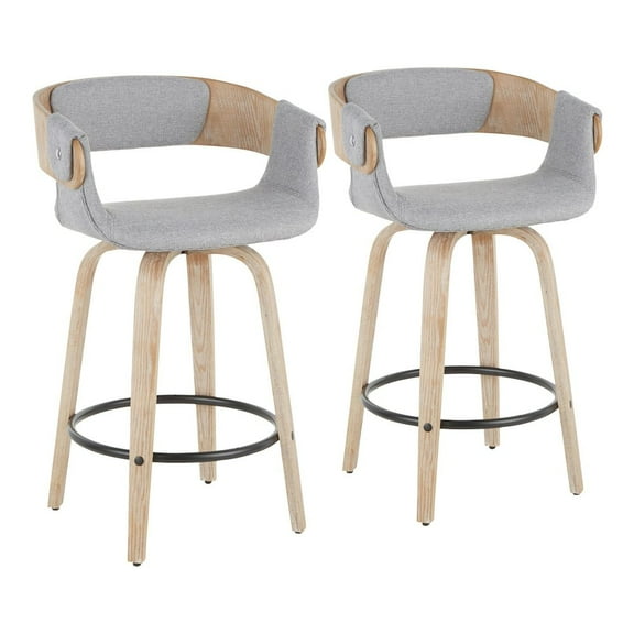 LumiSource White Washed Wood, Black Metal, Grey Fabric Elisa Counter Stool - Set of 2