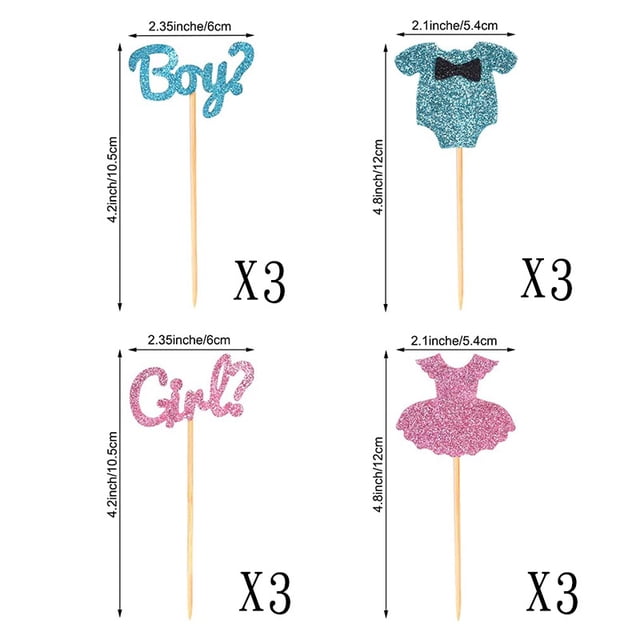Decoración para tartas con revelación de género, complemento para fiesta de cumpleaños de bebé, color azul y rosa, para 12 niños y niñas