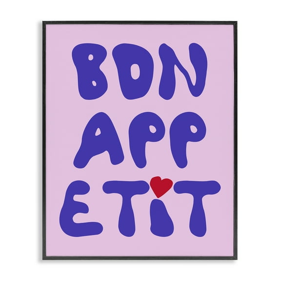 Stupell Industries Bon Appetit with Heart Food & Beverage Painting Black Framed Art Print Wall Art, 11 x 14