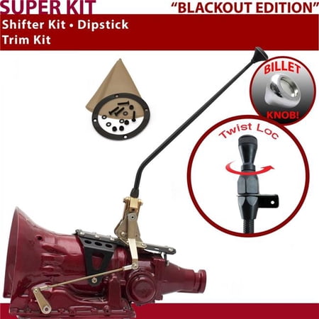 American Shifter C4 Shifter Kit Black 16 in. Trim Kit Dipstick Push Button Tan Boot Billet Knob for F2153