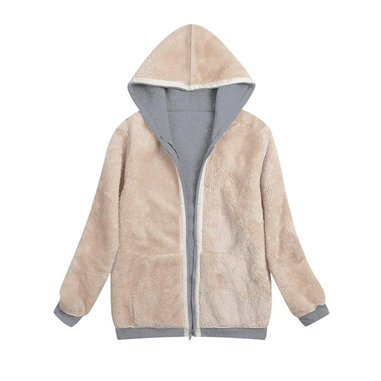 Clearance! EQWLJWE Full Zip Up Thick Sherpa Lined Hoodies Jacket for Women,  Warm Winter Fleece Sweatshirt Plus Size Casual Coat