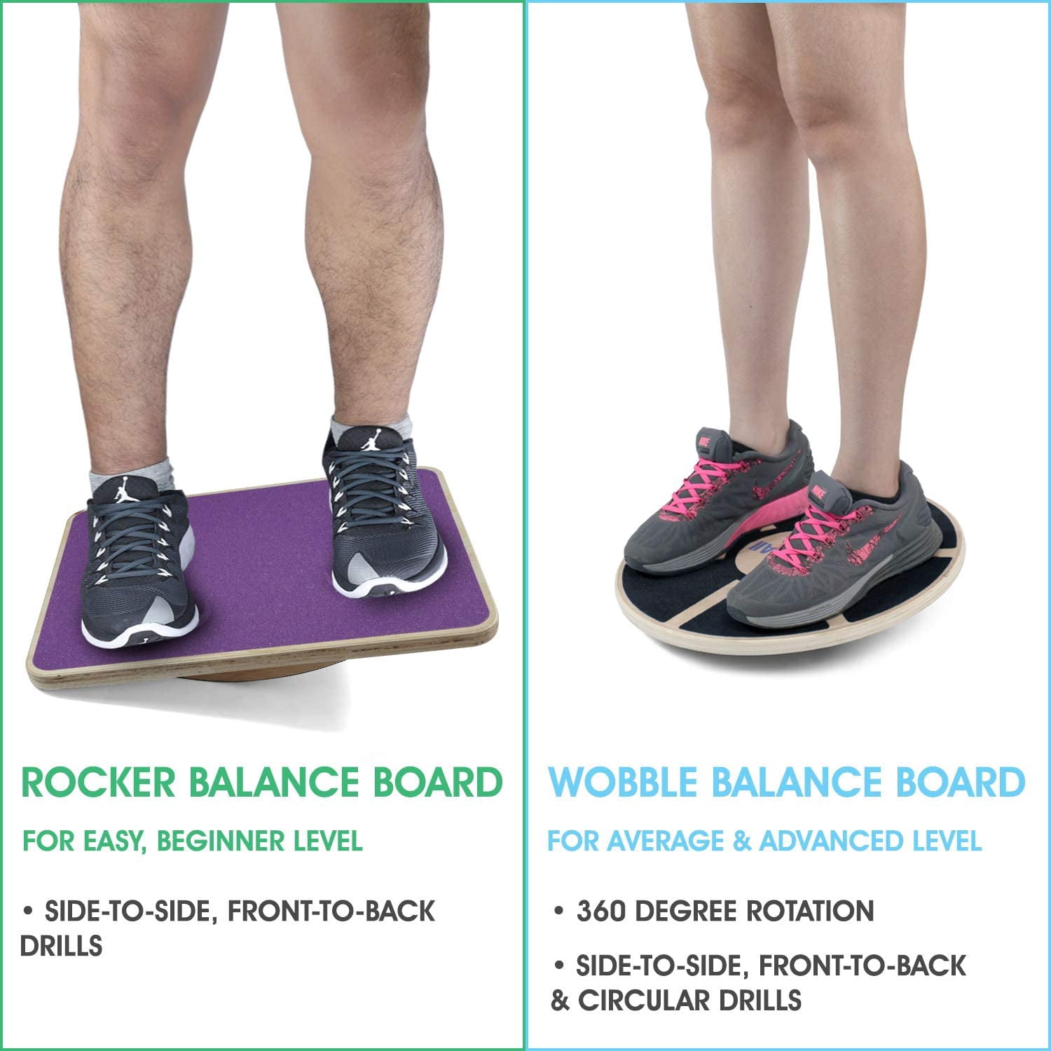 Yes4All Professional Rocker Balance Board for Physical Therapy | 17.5” Rocker Board, Rocker Wooden Balance Board for Balance & Rehabilitation Exercises (Purple)