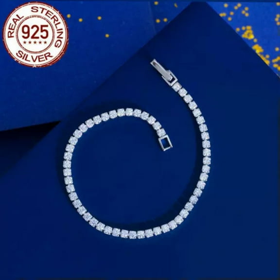 Fashion Jewelry 925 Sterling Silver CZ Women Round Tennis Chain Link Bracelet
