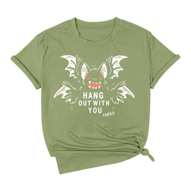 T-shirt à Manches Courtes Imprimé Chauve-Souris Mignon Halloween pour Femmes