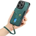 thumbnail image 5 of Nalacover for iPhone 13 Mini, Slim Case Wallet with Credit Card Holder, Back Flip Premium Leather Magnetic Clasp Kickstand Wirst Hand Strap Shockproof Cover For iPhone 13 Mini, Green, 5 of 11