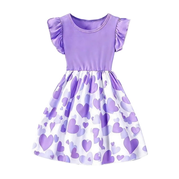 Summer Dresses for Girls Round Neck Sleeveless Ruched Ruffled Solid Print Spaghetti Straps Dress for Daily Dress Up Dress for Girls Purple 4 Years-5 Years