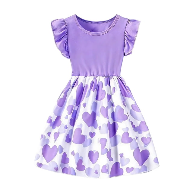 FYDUU Robes Décontractées pour Filles Manches à Volants Col Rond Imprimé Floral Robe d'Été Décontractée Quotidienne Robe de Vacances Ligne A Boho Décontractée