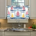thumbnail image 2 of Yayeee Kitchen Curtains Tier Pair Light Filtering 27"x36" Rod Pocket Short Cafe Window Panel, Pink Hand Drawn Sailboats, 2 of 7