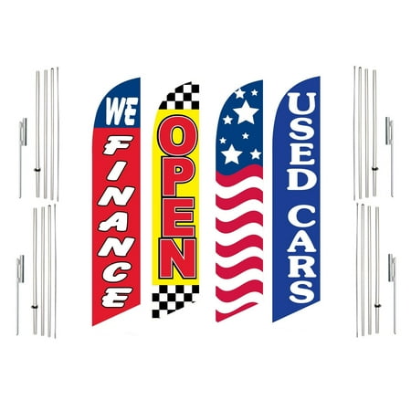 4 Swooper Flags With 4 Pole Kits We Finance Open USA Used Cars