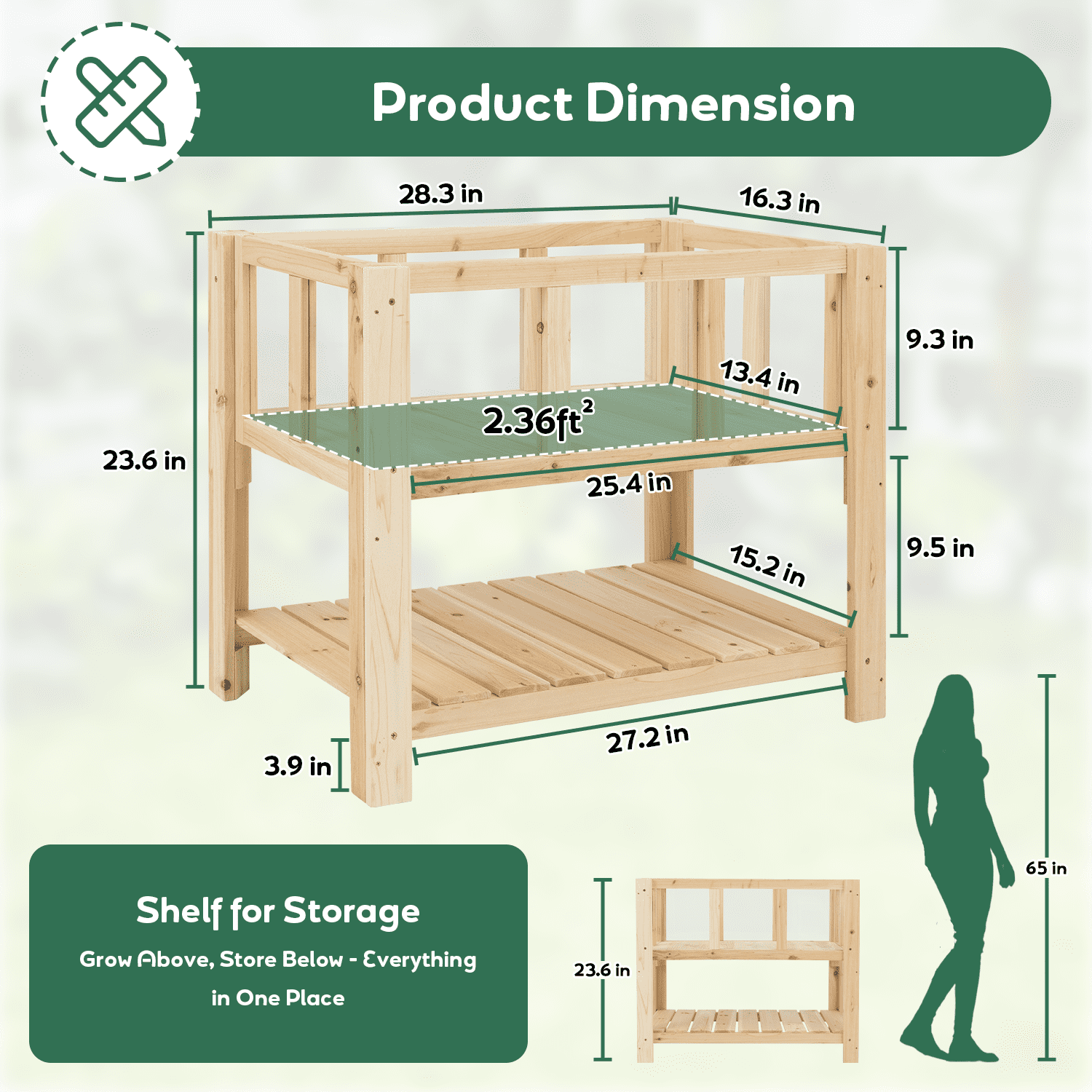 PETSCOSSET Raised Garden Bed with Shelf - Clear Panel - 28.3 x 16.3 x 23.6 in